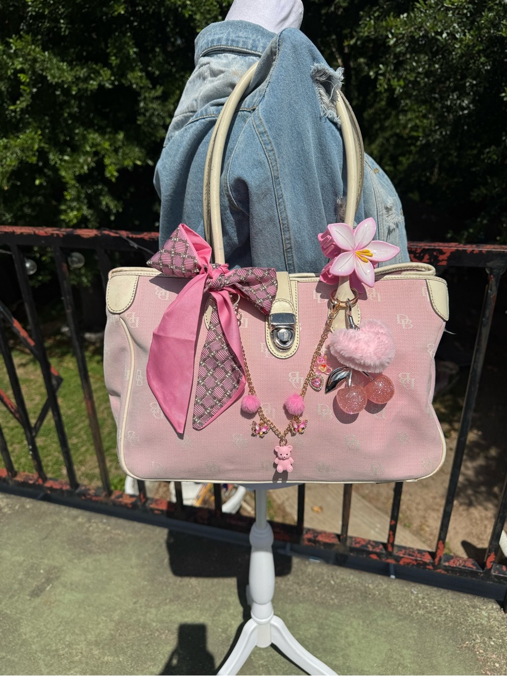 Dooney & Bourke Pink Tote with Cream Trim